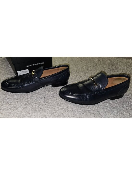 Saks 5th Avenue Firenze Buckle Navy Leather Slip-On Loafers Size Mens 10 main image 7